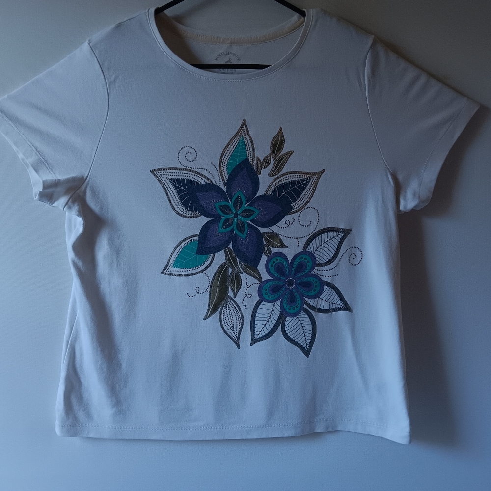 White Stag women's white floral print short sleeve top size XL - Picture 3 of 9